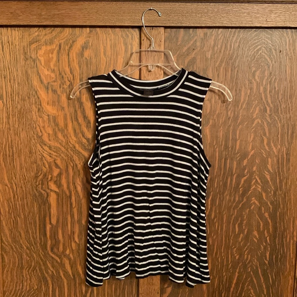 See You Monday Los Angeles black and white striped crew neck swing top S
